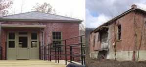 Before and after photo of the Webster Springs Train Depot